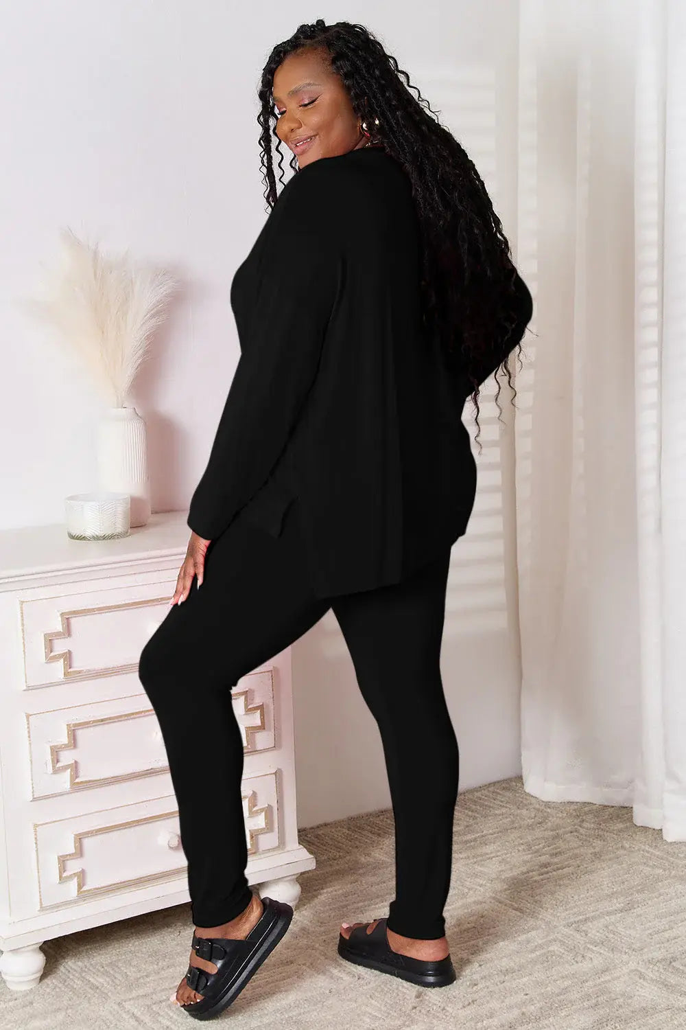 Basic Bae Bamboo Full Size V-Neck Long Sleeve Top and Pants Lounge Set - ShopBasicbae - Flyclothing LLC