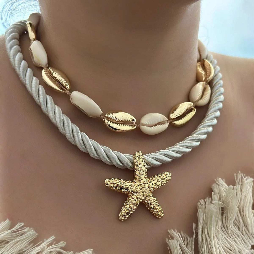 2-Piece Beaded Shell Starfish Rope Necklace - Trendsi - Flyclothing LLC