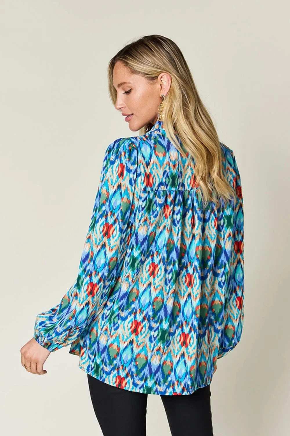Double Take Full Size Printed Balloon Sleeve Blouse - Trendsi - Flyclothing LLC