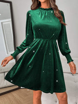 Glitter Mock Neck Long Sleeve Mini Dress - Trendsi - Flyclothing LLC