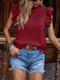 Frill Mock Neck Ruffled Cap Sleeve Blouse - Trendsi - Flyclothing LLC