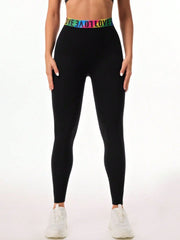 Letter Printed High Waist Active Leggings - Trendsi