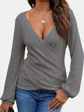 Waffle Knit Surplice Long Sleeve T-Shirt - Trendsi - Flyclothing LLC