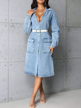 Pocketed Button Up Collared Neck Denim Top - Trendsi - Flyclothing LLC