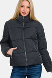 Zenana Zip Up Turtleneck Puffer Jacket with Pockets - Trendsi - Flyclothing LLC