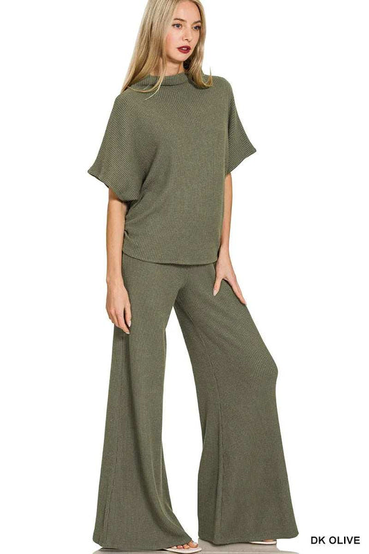 Zenana Mock Neck Top and Pants Sweater Set - Trendsi - Flyclothing LLC