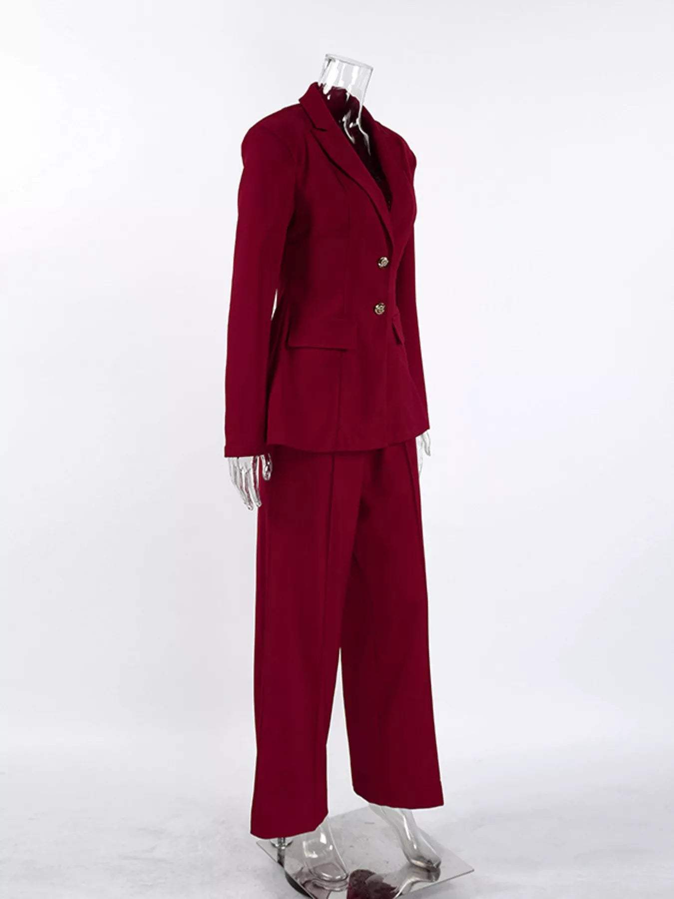 Single-Breasted Blazer and Wide-Leg Pants Set - Trendsi - Flyclothing LLC