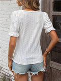 Eyelet Lace Detail V-Neck Flounce Sleeve Blouse - Trendsi