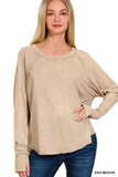 Zenana Crinkle Washed Thumb Hole Cuffs Long Sleeve Top - Trendsi - Flyclothing LLC