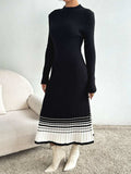 Contrast Mock Neck Long Sleeve Sweater Dress - Trendsi - Flyclothing LLC