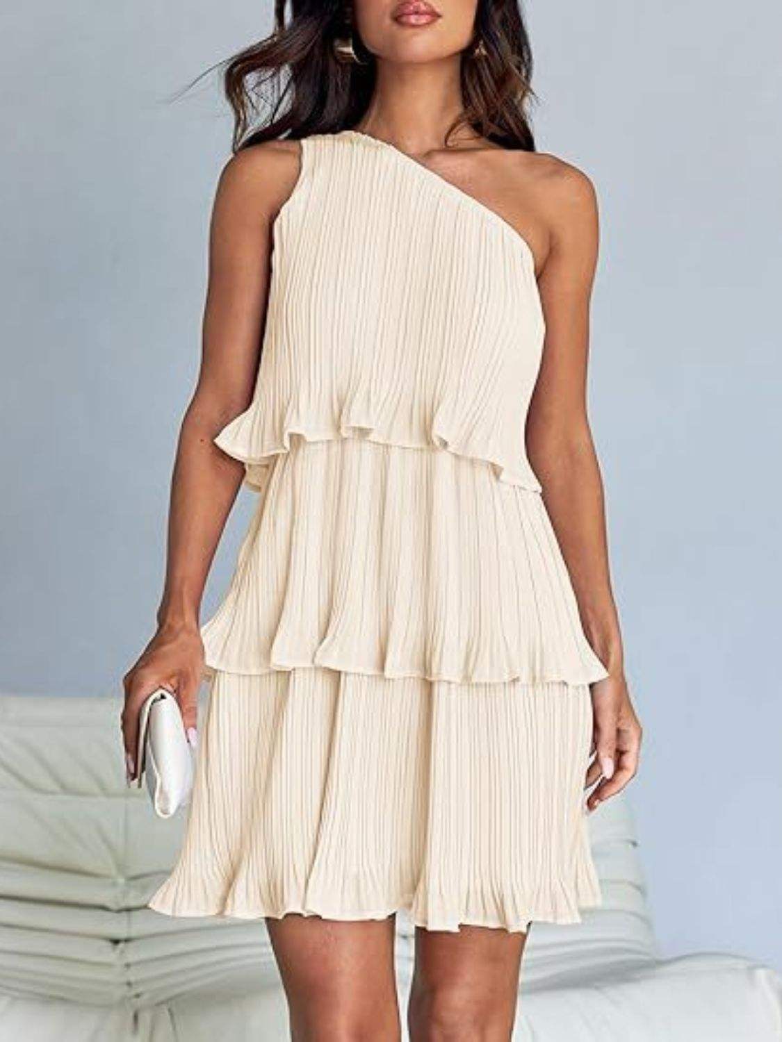 Layered Single Shoulder Mini Dress - Trendsi - Flyclothing LLC