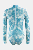 Printed Mock Neck Long Sleeve One-Piece Swimwear - Trendsi - Flyclothing LLC