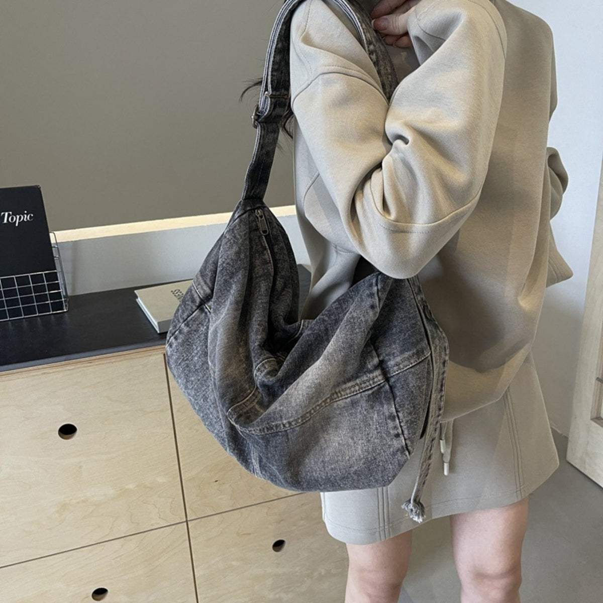 Adjustable Strap Denim Tote Bag - Trendsi - Flyclothing LLC