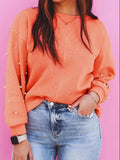 Pearl Detail Long Sleeve Sweatshirt - Trendsi - Flyclothing LLC