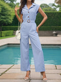 Half Button Collared Neck Wide Leg Jumpsuit - Trendsi