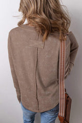 Notched Long Sleeve Top - Trendsi - Flyclothing LLC