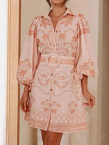 Printed Button Down Shirt Dress with Belt - Trendsi - Flyclothing LLC