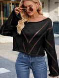 Openwork Boat Neck Long Sleeve Sweater - Trendsi - Flyclothing LLC