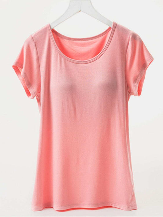 Round Neck Short Sleeve T-Shirt with Bra - Trendsi - Flyclothing LLC
