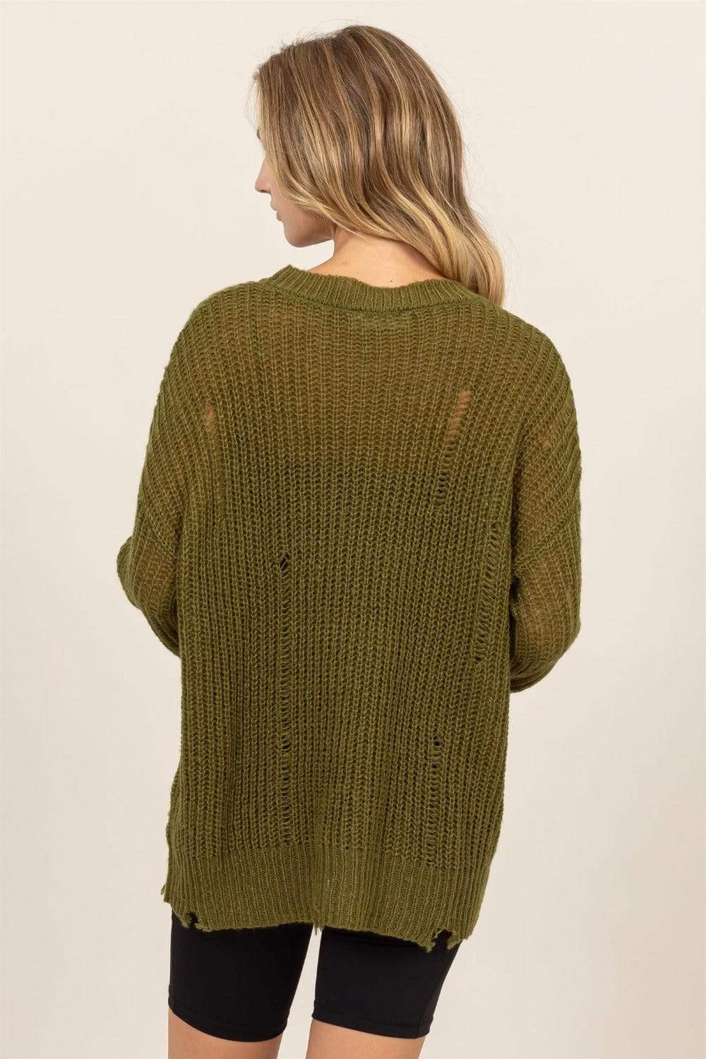 HYFVE Distressed Long Sleeve Knit Top - Trendsi - Flyclothing LLC