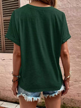 Full Size Notched T-Shirt with Rolled Sleeves Plus Size - Trendsi - Flyclothing LLC