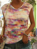 Printed Round Neck Cap Sleeve Top - Trendsi