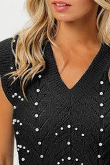 BiBi Chevron Pointelle Pearl Knit Top - Trendsi - Flyclothing LLC