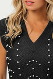 BiBi Chevron Pointelle Pearl Knit Top - Trendsi - Flyclothing LLC