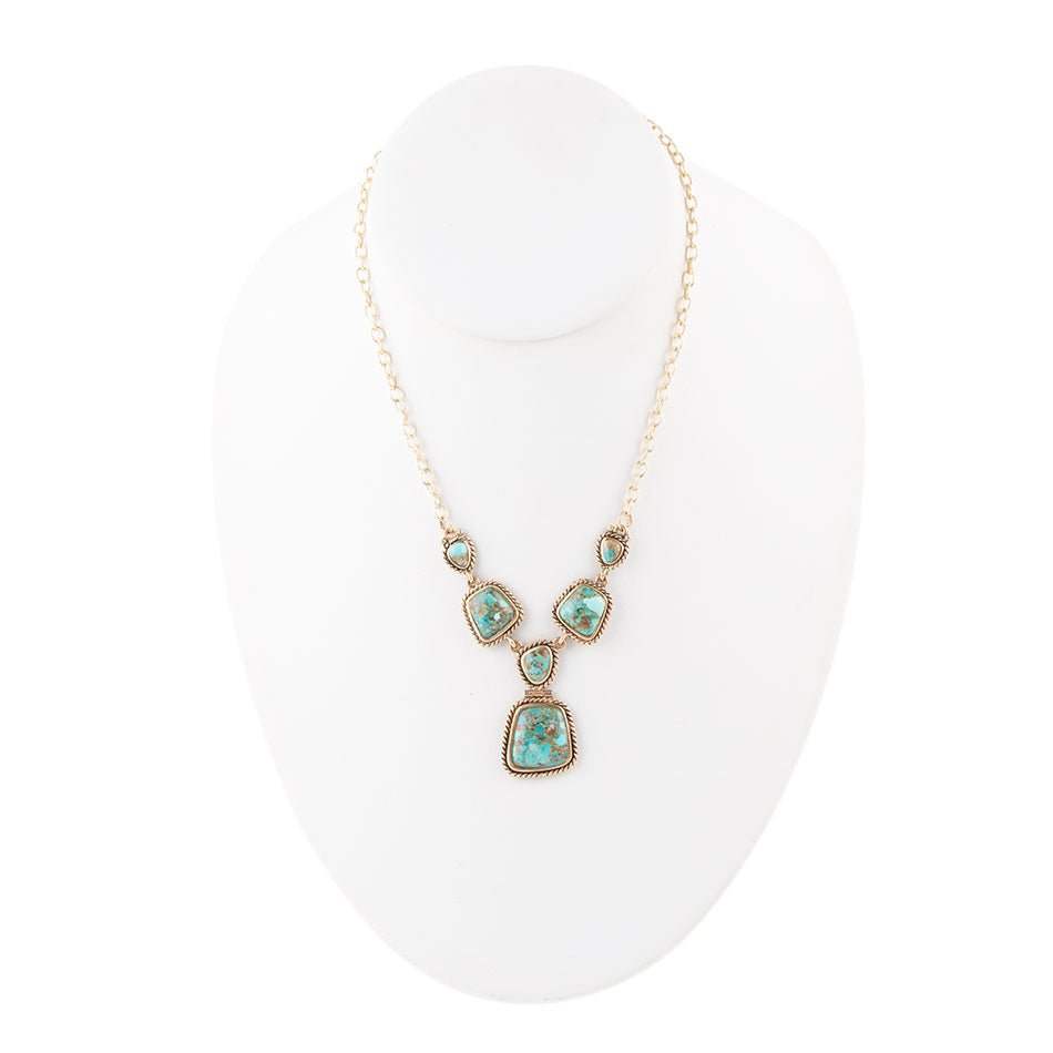 Earth and Sky Blue Turquoise Golden Necklace - Barse Jewelry - Flyclothing LLC