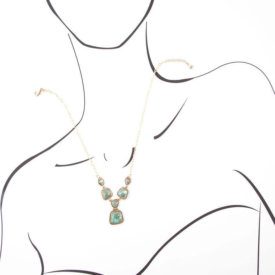 Earth and Sky Blue Turquoise Golden Necklace - Barse Jewelry - Flyclothing LLC
