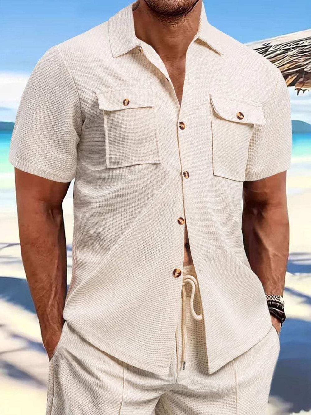 Men's Full Size Button Down Short Sleeve Shirt Plus Size - Trendsi - Flyclothing LLC