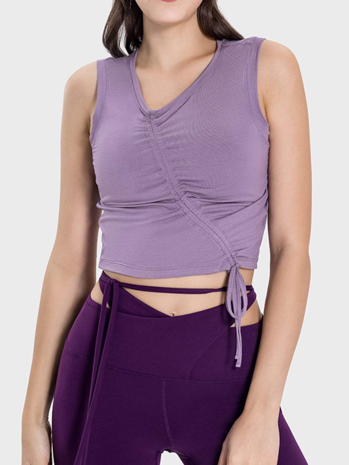 Drawstring Ruched Wide Strap Active Tank - Trendsi - Flyclothing LLC