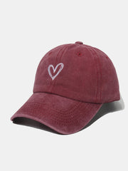Embroidered Heart Washed Cotton Baseball Cap - Trendsi