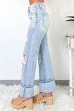 Distressed High Waist Jeans with Pockets - Trendsi
