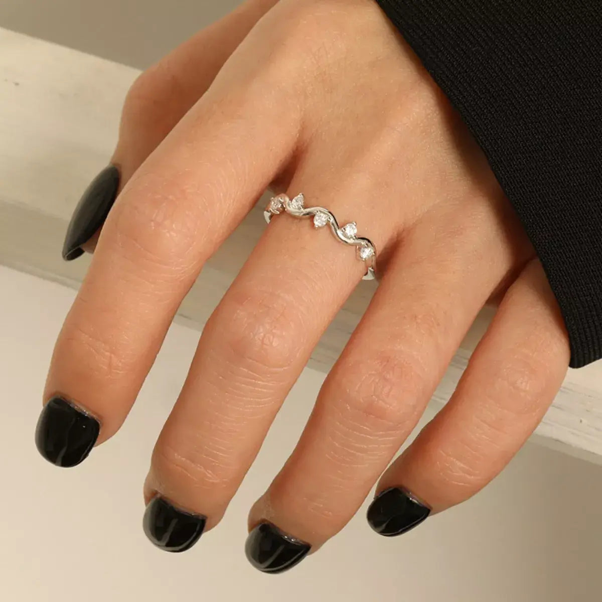 925 Sterling Silver Zircon Wave Ring - Trendsi - Flyclothing LLC