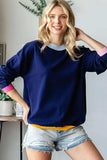 First Love Contrast Ribbed Round Neck Long Sleeve Sweater - Trendsi - Flyclothing LLC