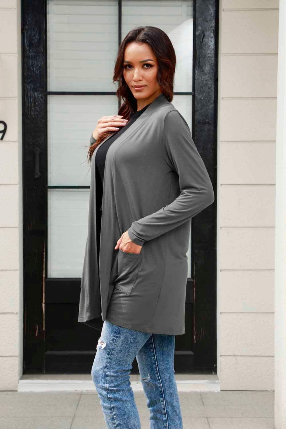 Basic Bae Full Size Open Front Long Sleeve Cardigan with Pockets - ShopBasicbae - Flyclothing LLC