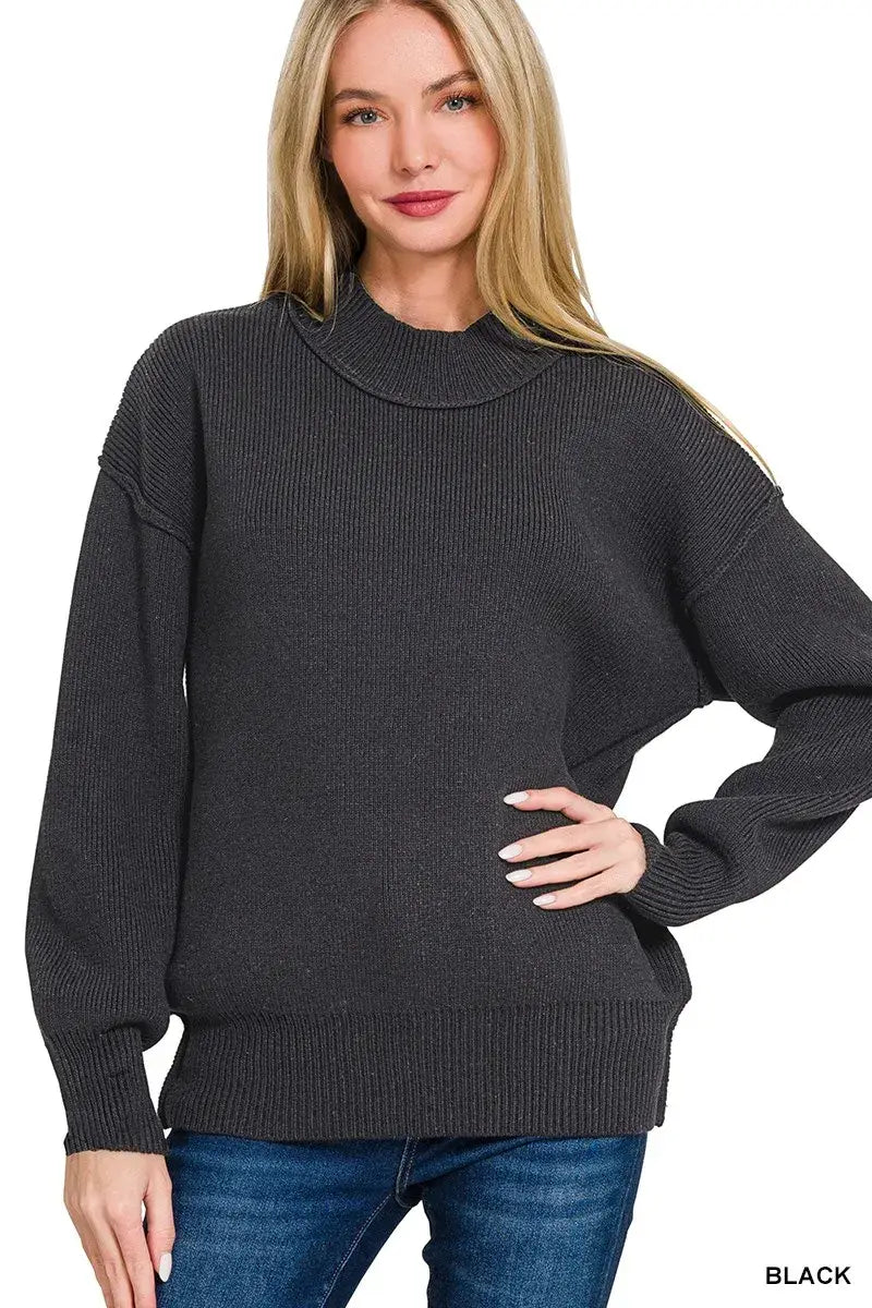 Zenana Wide Neckband Drop Shoulder Sweater - Trendsi - Flyclothing LLC