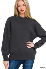 Zenana Wide Neckband Drop Shoulder Sweater - Trendsi - Flyclothing LLC