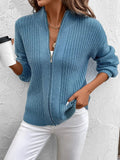 Zip Up Long Sleeve Cardigan - Trendsi