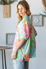 HOPELY Floral Round Neck Waffle T-Shirt - Trendsi