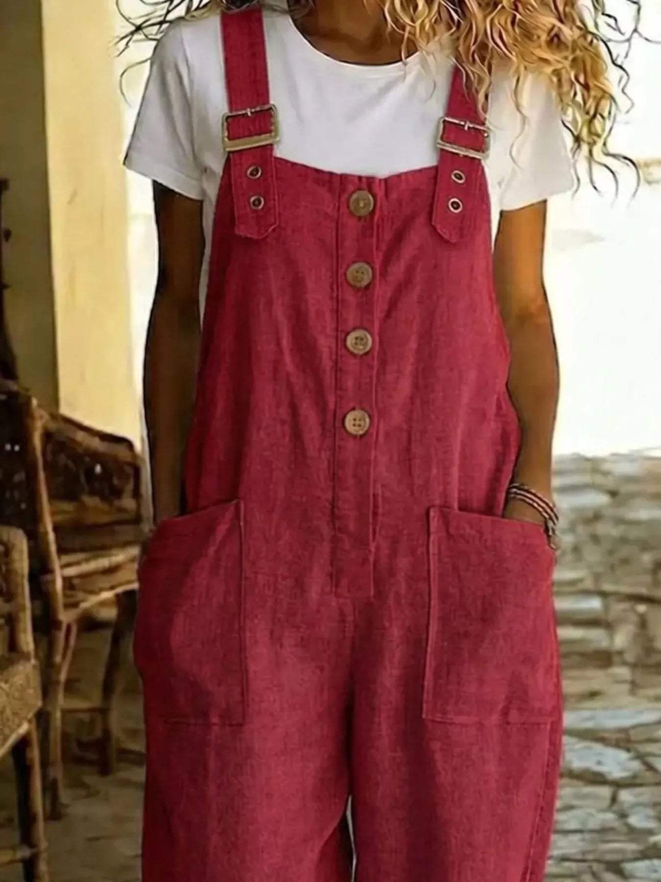 Casual Button Front Wide Leg Overalls - Trendsi - Flyclothing LLC
