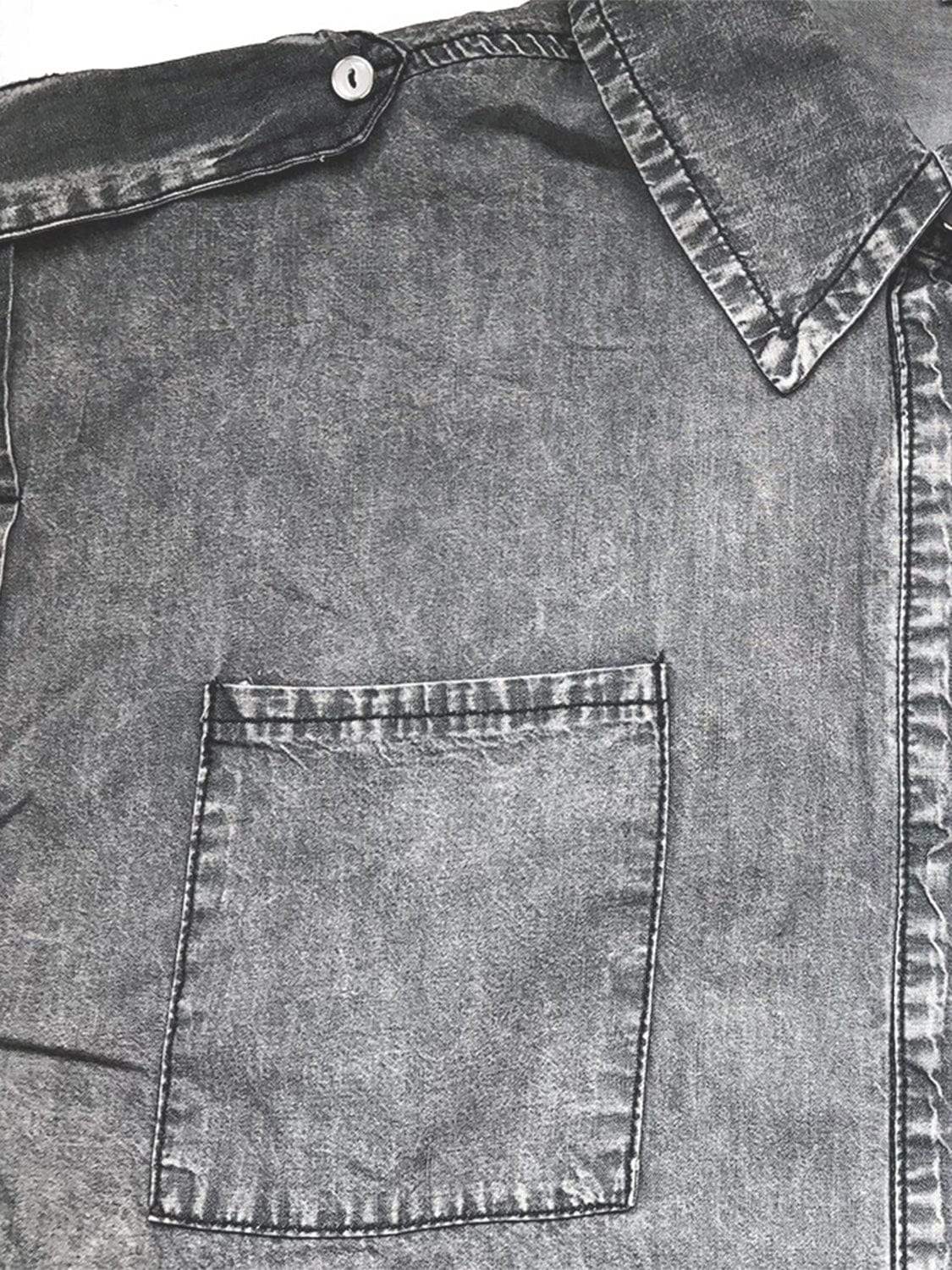 Collared Neck Cap Sleeve Denim Top - Trendsi - Flyclothing LLC