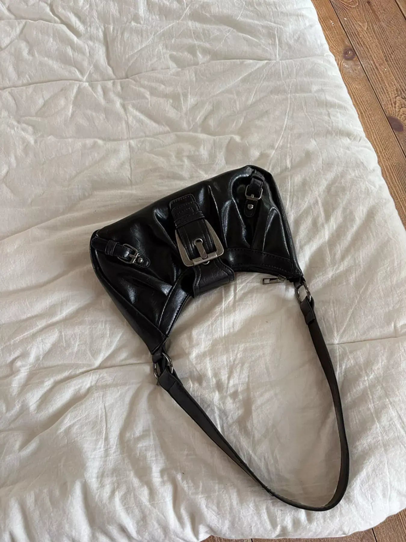 Buckle Decor Ruched Shoulder Bag - Trendsi - Flyclothing LLC