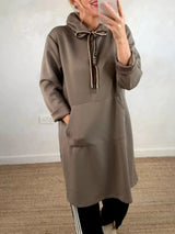 Full Size Casual Drawstring Hooded Sweatshirt Dress Plus Size - Trendsi - Flyclothing LLC