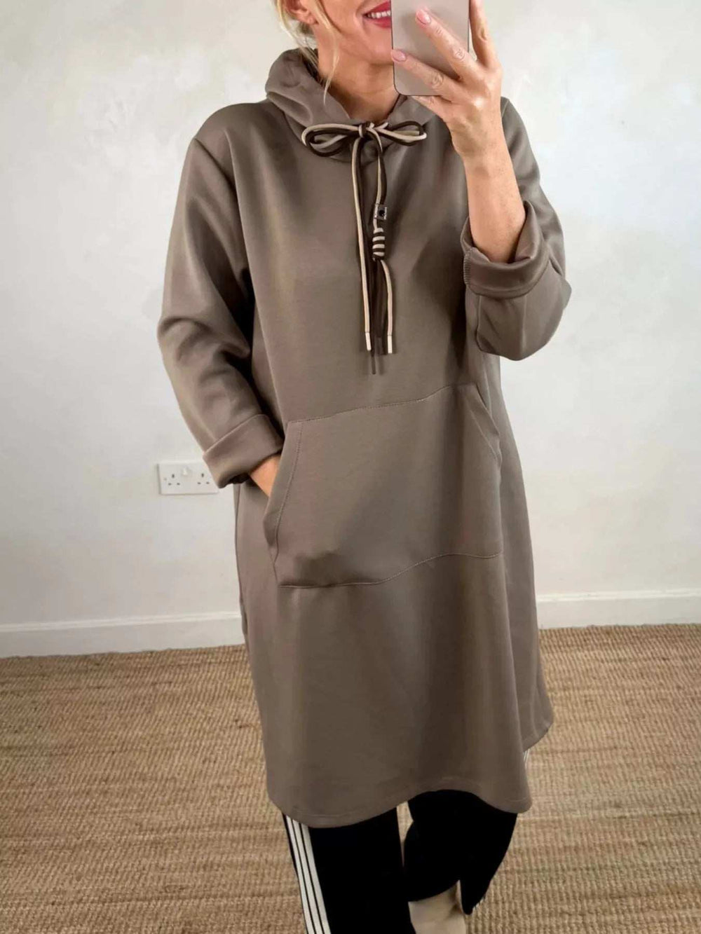Full Size Casual Drawstring Hooded Sweatshirt Dress Plus Size - Trendsi - Flyclothing LLC