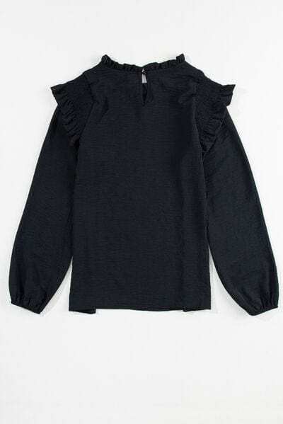 Frill Mock Neck Ruffled Balloon Sleeve Blouse - Trendsi - Flyclothing LLC