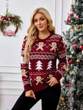 Gingerbread Round Neck Long Sleeve Sweater - Trendsi