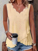 V-Neck Eyelet Ruffled Tank Top - Trendsi - Flyclothing LLC