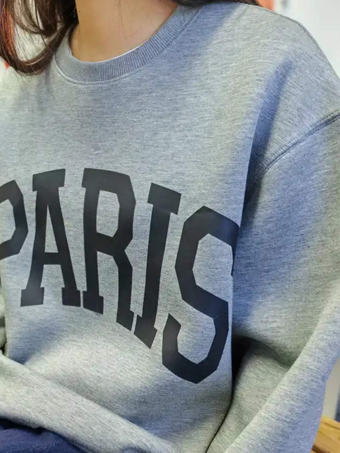 Basic Bae PARIS Round Neck Long Sleeve Air Scuba Sweatshirt - Trendsi - Flyclothing LLC
